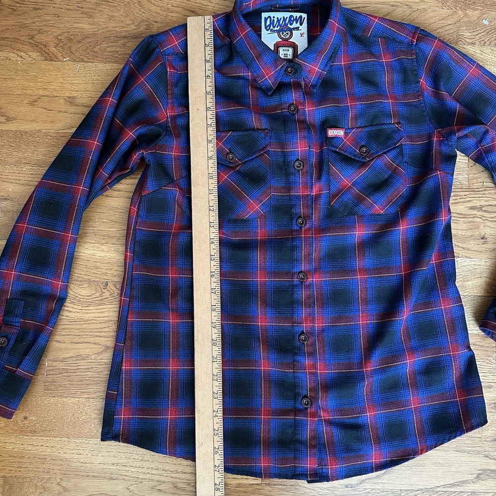 Dixxon Flannel Hometown Shirt Mens large Red Blue Plaid Long Sleeve button up - Picture 10 of 11